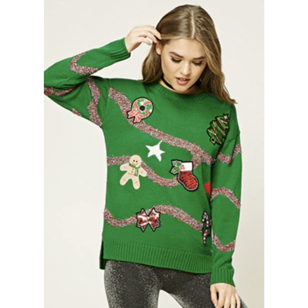 Women's Forever 21 Christmas Sweater Green/Red Size S. Ugly Christmas